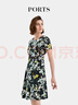 PORTS寶姿女裝2024夏季新款修身暮夜黑色棉質(zhì)印花短袖連衣裙 暮夜黑印花 XS (2) 曬單實拍圖