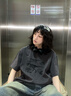 714street恐龍印花短袖T恤男女2024新款夏裝上衣男士日系復(fù)古體恤 深灰色 M 曬單實拍圖