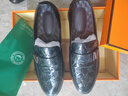 JIFAN輕奢品牌皮鞋男秋季新款潮流瘦版正裝鞋男士真皮時(shí)尚壓花樂(lè )福鞋 黑色【印花款】 38 曬單實(shí)拍圖