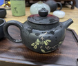 覓陶云南建水紫陶茶壺純手工彩填桑扁壺石瓢壺德鐘壺泡茶茶具原礦泥料 彩填桑扁（福祿雙全） 200ml 曬單實(shí)拍圖