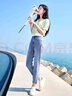 香影直筒牛仔褲女高腰2025年夏裝新款寬松九分褲淺色卷邊休閑褲子 牛仔藍(lán) S 曬單實(shí)拍圖