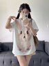 紫涵（ZIHAN）紫涵萌寵兔子印花T恤女夏季可愛少女風(fēng)減齡寬松短袖上衣 白色 M 曬單實拍圖
