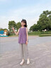 粉筆末端女童無袖套裝夏裝韓版洋氣兒童條紋闊腿褲兩件套小女孩寶寶衣服潮 紫色 120 曬單實拍圖
