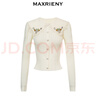 MAXRIENY【P1】秋季新款開衫毛衣女大翻領繡花拼接針織衫薄款 本白 S 01 曬單實拍圖