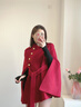 DPLAY2025年冬季復古紅色斗篷大衣羊毛呢子大衣結婚外套 鐵銹紅 M 曬單實(shí)拍圖