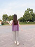 粉筆末端女童無袖套裝夏裝韓版洋氣兒童條紋闊腿褲兩件套小女孩寶寶衣服潮 紫色 120 曬單實拍圖