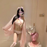 浪莎（LangSha）純欲可愛日系內(nèi)衣女無鋼圈蝴蝶結kt貓小胸無痕蕾絲純欲文胸罩套裝 粉色套裝-精美禮盒裝 M -34/75AB通杯 曬單實拍圖