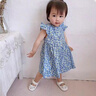 迪士尼女童連衣裙夏裝2024新款兒童裙子韓版洋氣公主裙小飛袖時尚碎花裙 夏款藍花 90 建議80-90cm1歲半-2歲cm 曬單實拍圖