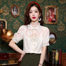 芷依麗（ZHIYILI）新中式立領(lǐng)刺繡短袖襯衫女夏新款國風(fēng)氣質(zhì)盤(pán)扣復古衫衣女小衫 杏色 M 曬單實(shí)拍圖