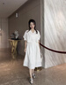 ELLE法式線條感假兩件襯衫式連衣裙女2025春季新款中長(zhǎng)款氣質(zhì)裙子 米白 S 曬單實(shí)拍圖