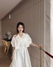 ELLE法式線條感假兩件襯衫式連衣裙女2025春季新款中長(zhǎng)款氣質(zhì)裙子 米白 S 曬單實(shí)拍圖
