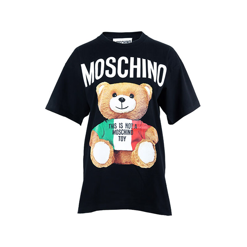 moschino莫斯奇诺短袖 2021新款男女情侣款泰迪小熊logo印花t恤 黑色