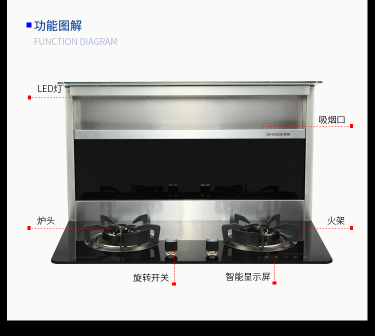 圣鸽(shengge) 圣鸽集成灶 嵌入式无烟灶 侧吸下排燃气灶分体式集成灶