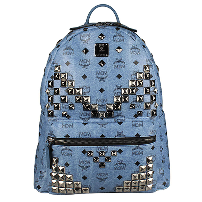 mcm韩国女款中号 双肩背包mmk 5sve18 le001蓝色m钉中号图片