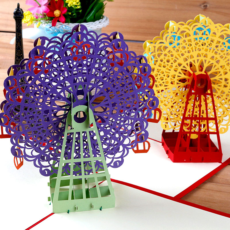 美丽集 创意3d立体纸雕手工折纸型贺卡diy婚礼祝福礼品幸福摩天轮