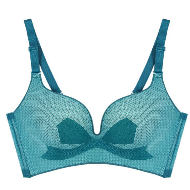 薇美人 蝴蝶结一片式无痕隐形文胸舒适无痕女士内衣 湖水蓝 70b