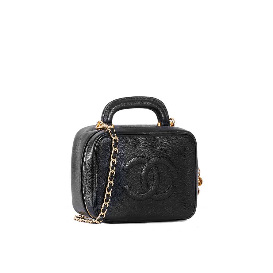 香奈儿(chanel)vintage vanity case中古黑色化妆包 租赁共享