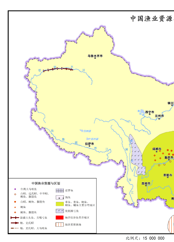 中国渔业资源与区划分布图