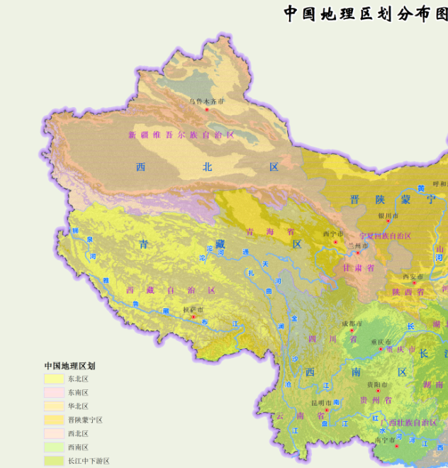 中国地理区划分布图高清图