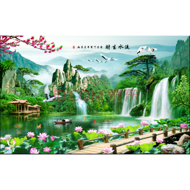 山水风景画中式自粘墙贴大型壁画客厅电视背景墙画墙壁纸流水生财定制其他尺寸超大 图片价格品牌报价 京东