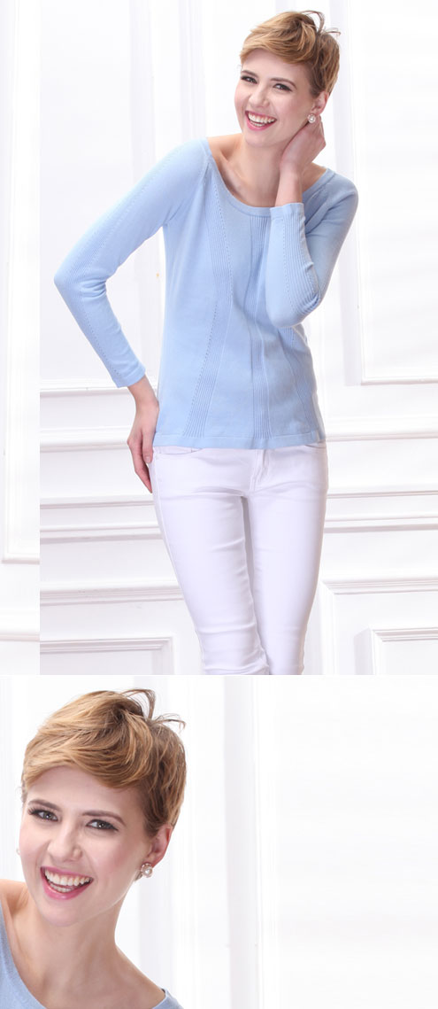 戈林斯丹   专柜秋季新品 女款修身时尚舒适针织衫W12-120 浅兰色 L/100