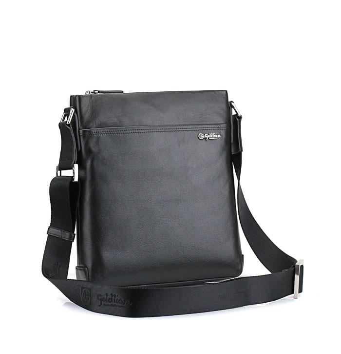 goldlion金利来男包 黑色高档头层牛皮商务新款男士单肩斜挎包