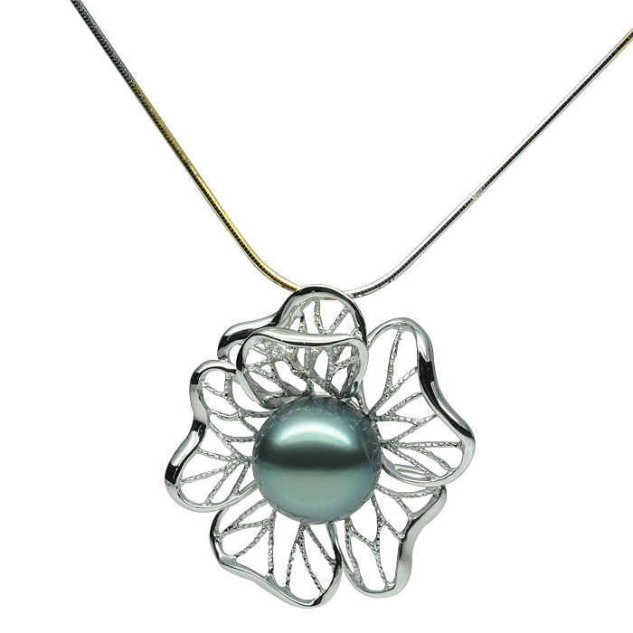 特泊儿topearl】11-12mm大溪地黑珍珠吊坠 18k金海水珍珠项链 奢华款