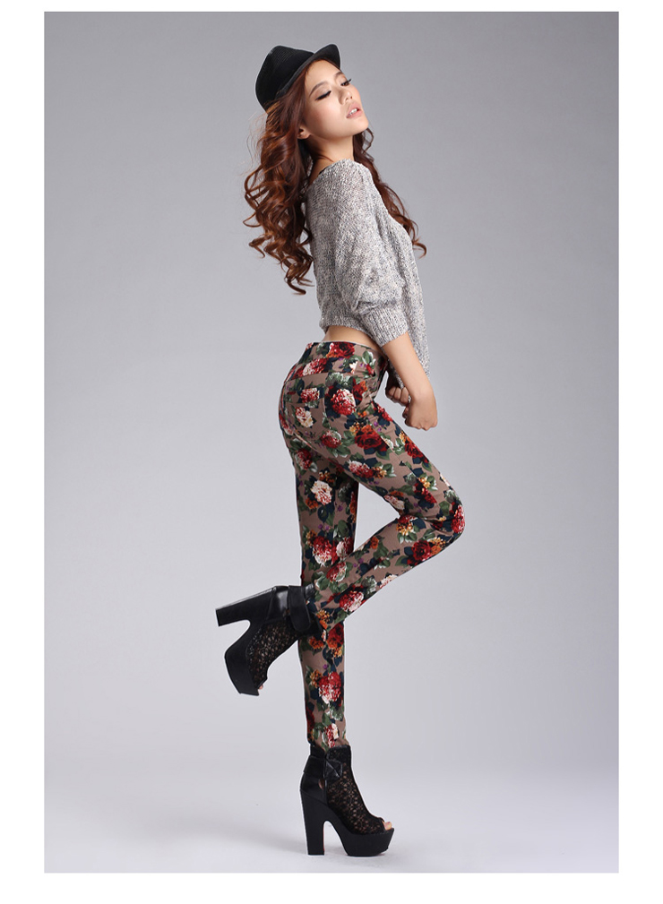 璐琪思曼 2012秋冬时尚小脚铅笔裤彩绘花裤子弹力印花裤花裤8251