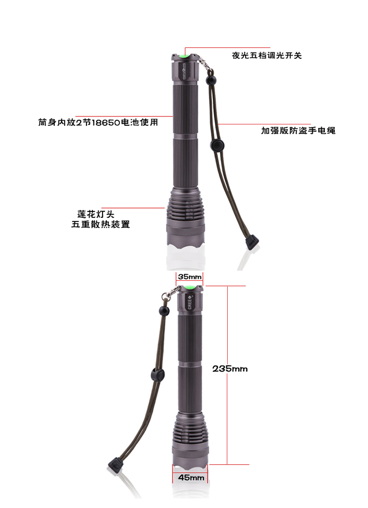 亚马逊应急灯照明LED强光手电筒充电远射防水家用消防手电A16