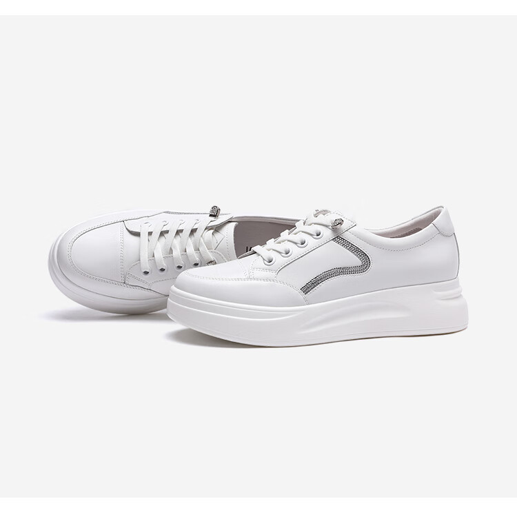 沙驰女鞋运动休闲鞋女2022春季新款厚底增高免系带小白鞋单鞋12a