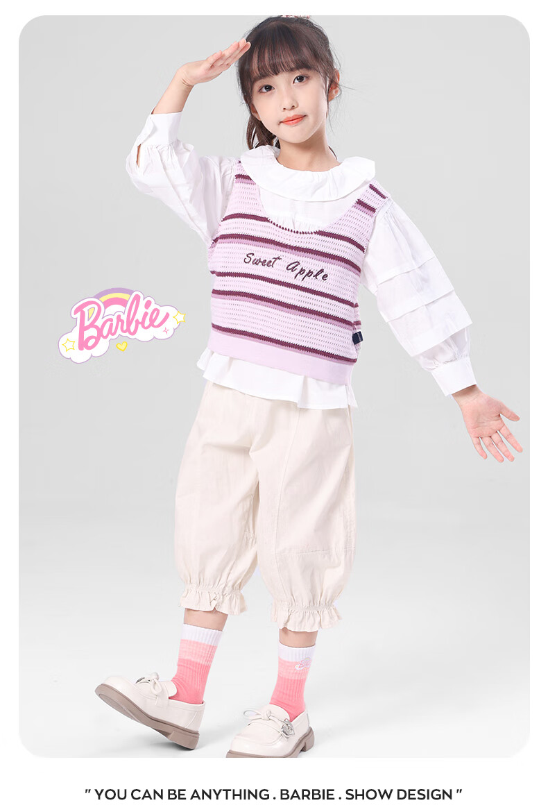 Barbie Girls' Socks, Short Socks for Toddlers, Spring And Autumn Socks for Girls, Student Children's Cotton Socks, Mid-Calf Versatile School Uniform Style Socks 7