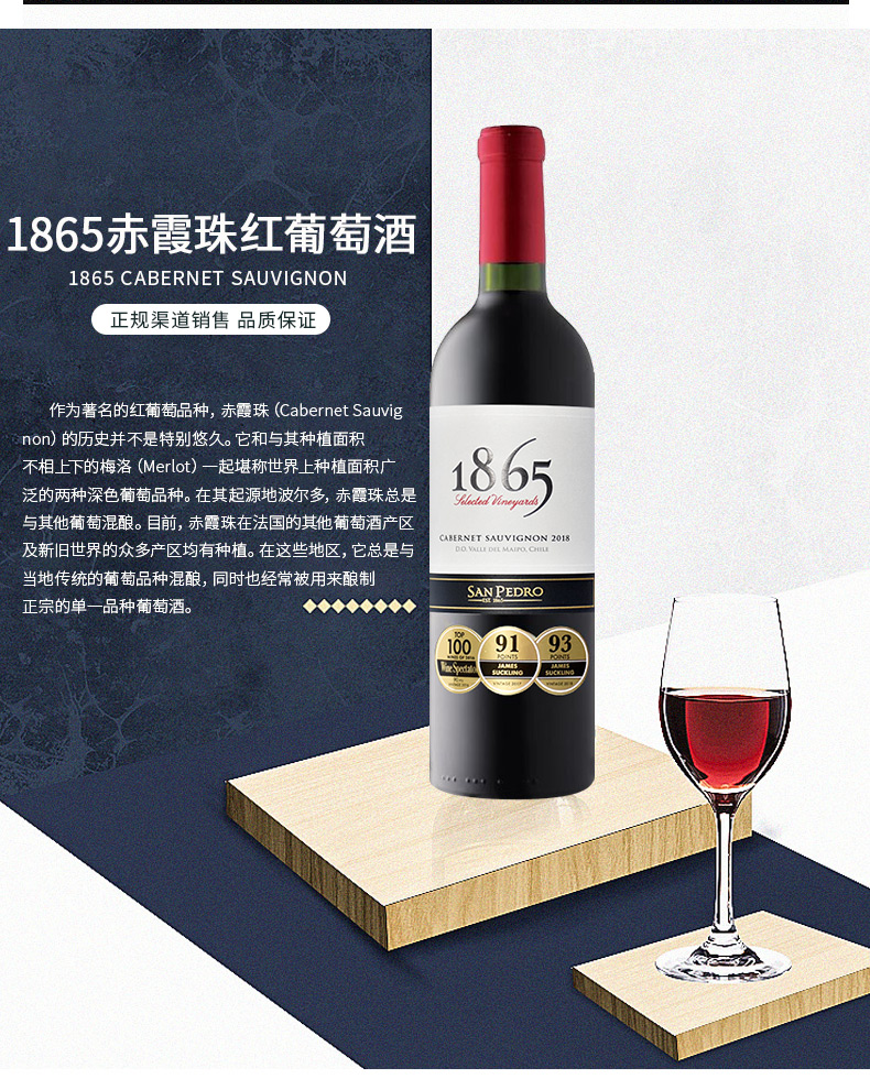 智利原瓶进口红酒圣佩特罗1865赤霞珠干红葡萄酒750ml2瓶礼盒装