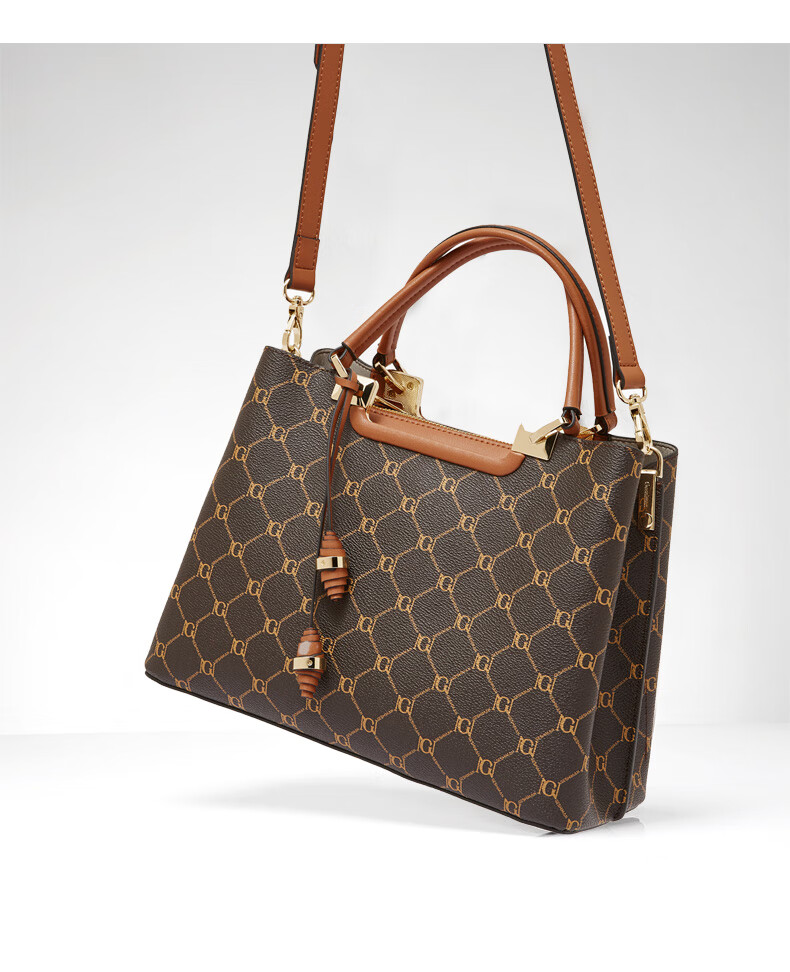 Geshiman Fashion Versatile Classic Pattern Middle-aged Mom Shoulder Bag Crossbody Bag Birthday Gift 7268 Coffee Color 5