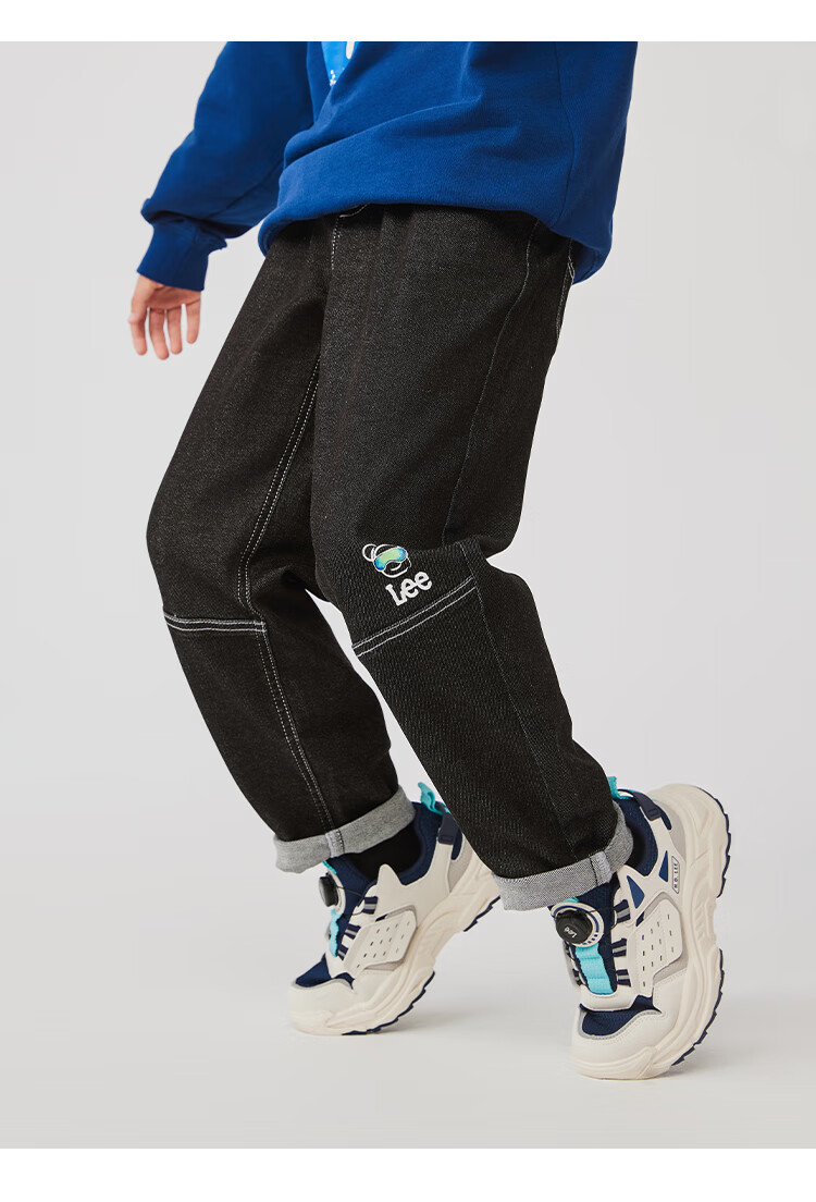 Lee Kids Children's Fashion Retro Contrasting Line Print Stretch Jeans Long Pants, Navy Blue, Size 110 10
