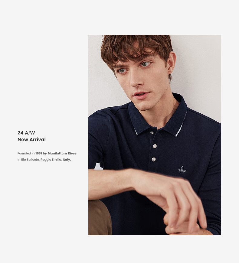 Navigare Men's Long-Sleeve Polo Shirt with Collar, Combed Long-Staple Cotton, Skin-Friendly Casual POLO Shirt 1335024503 2XL 18