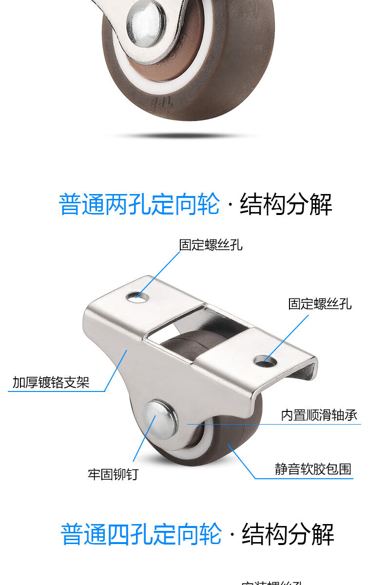 1寸万向轮小床底柜子榻榻米抽屉滑轮静音橡胶单向直线地滑轮定向轮子