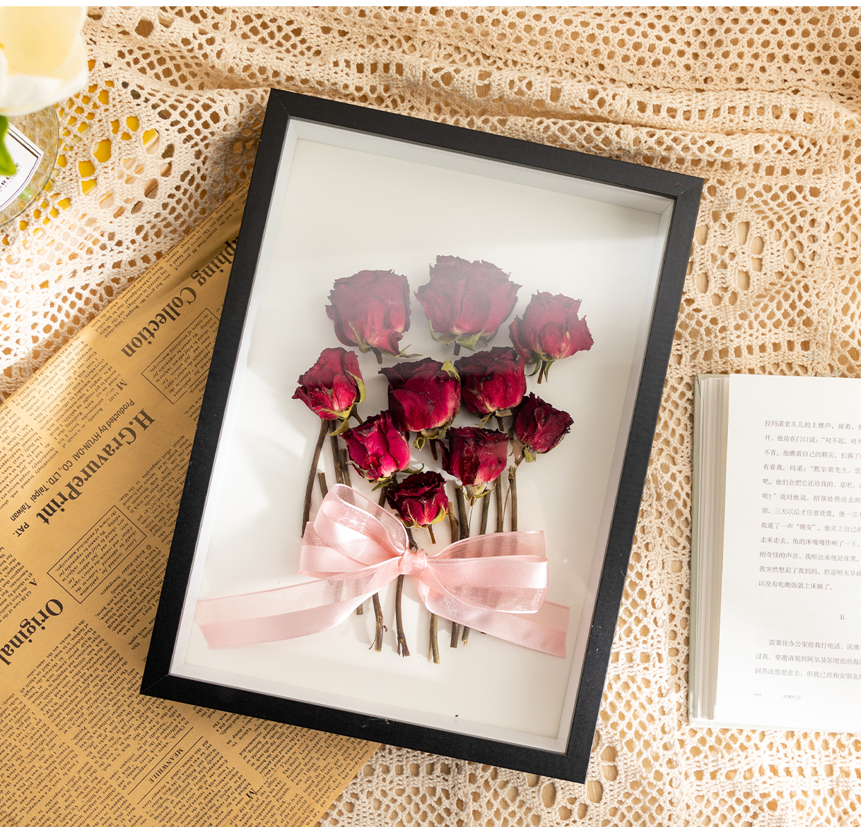 立体中空放干花相框摆台创意diy手工礼物永生花保存玫瑰标本框架ll