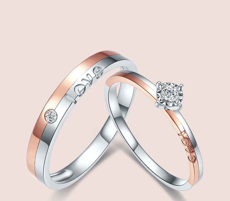 【周六福钻石戒指】周六福珠宝 18k金钻石戒指男女款 相伴love 简约双