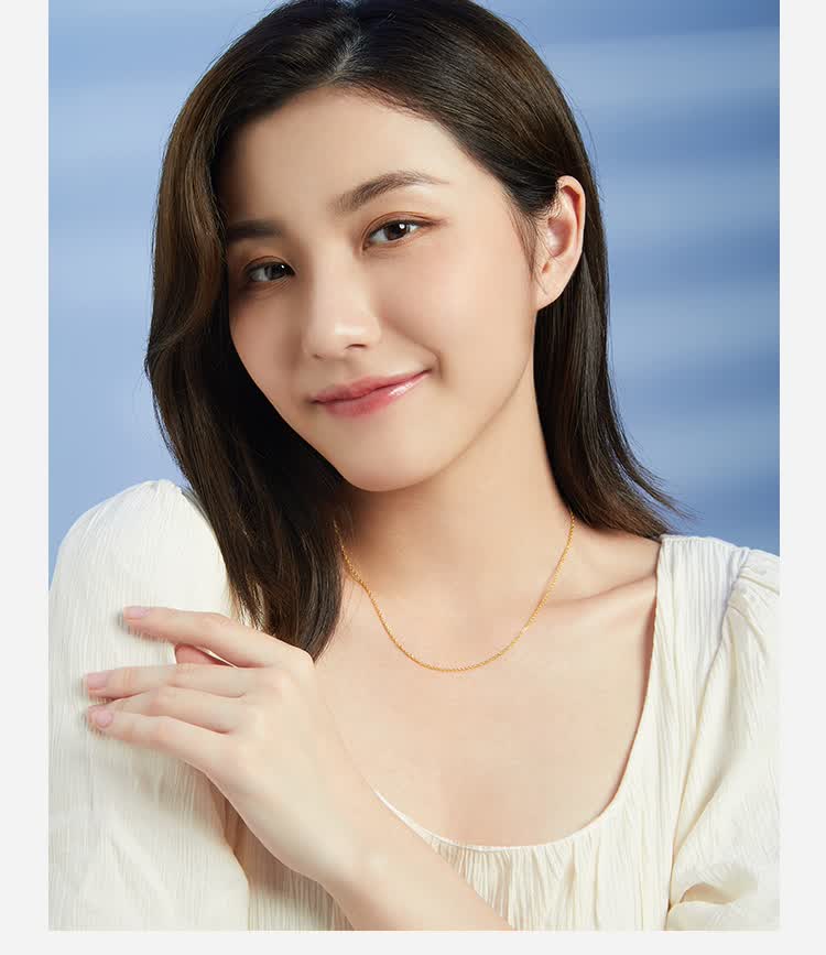 周六福珠宝足金黄金项链女款环环相扣绞丝链黄金项链计价aa050231约