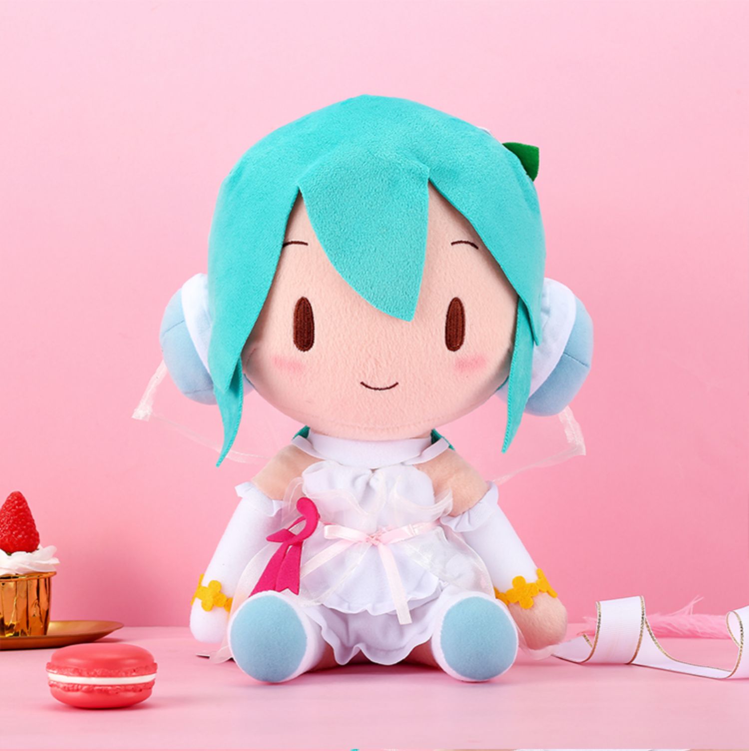 六一儿童节初音未来抱枕粉色毛绒玩具玩偶公仔礼物 雪初音小毛绒【约