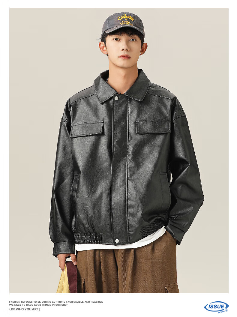 MMOPTOP Trendy American Crocodile Pattern PU Leather Jacket for Men, Spring And Autumn Style, Lapel Motorcycle Jacket YH26, Black, Size M 12