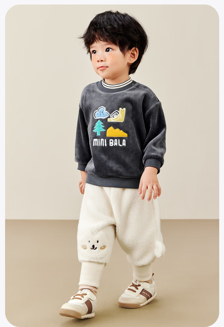 Minibala Fleece-Lined Hoodie Kids 2024 Winter New Warm Fake Two-Piece Cute Top 5