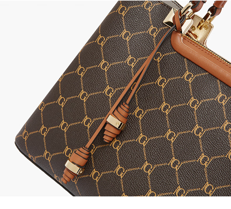 Geshiman Fashion Versatile Classic Pattern Middle-aged Mom Shoulder Bag Crossbody Bag Birthday Gift 7268 Coffee Color 7