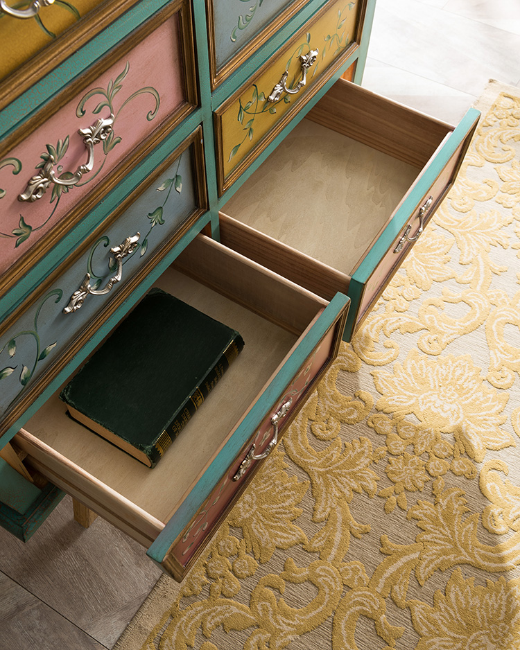 盛世锦木 斗柜 全实木彩绘高低组合储物柜子 进门厅玄关隔断装饰柜