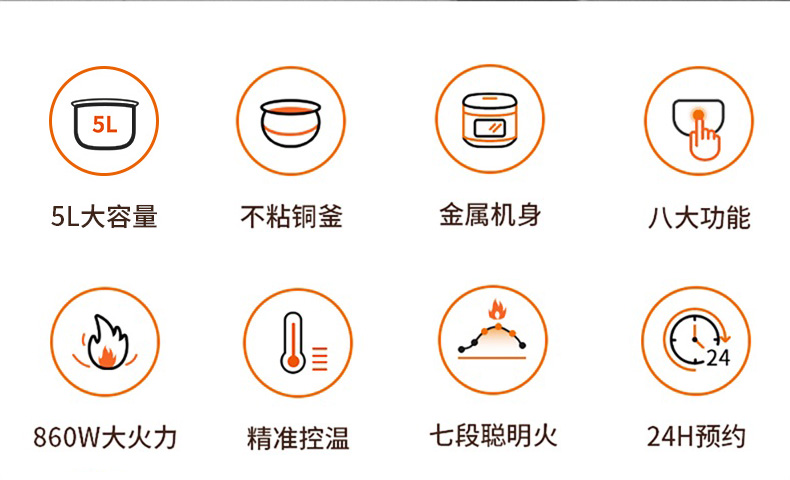 88877-九阳(Joyoung)电饭煲5L家用大容量电饭锅智能预约多功能大功率厚釜内胆煮饭锅5-8-10人 50FZ821【升级5L大容量柴火饭】-详情图