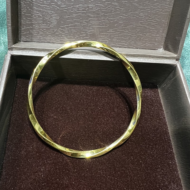 老凤凰黄金手镯足金999实心莫比乌斯环素圈亮面光面金镯子自戴节日