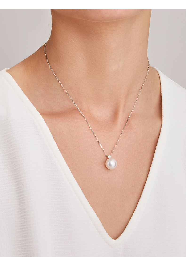 新年礼物helas赫拉澳白珍珠18k金白金色吊坠项链钻石王妃款高级珠宝