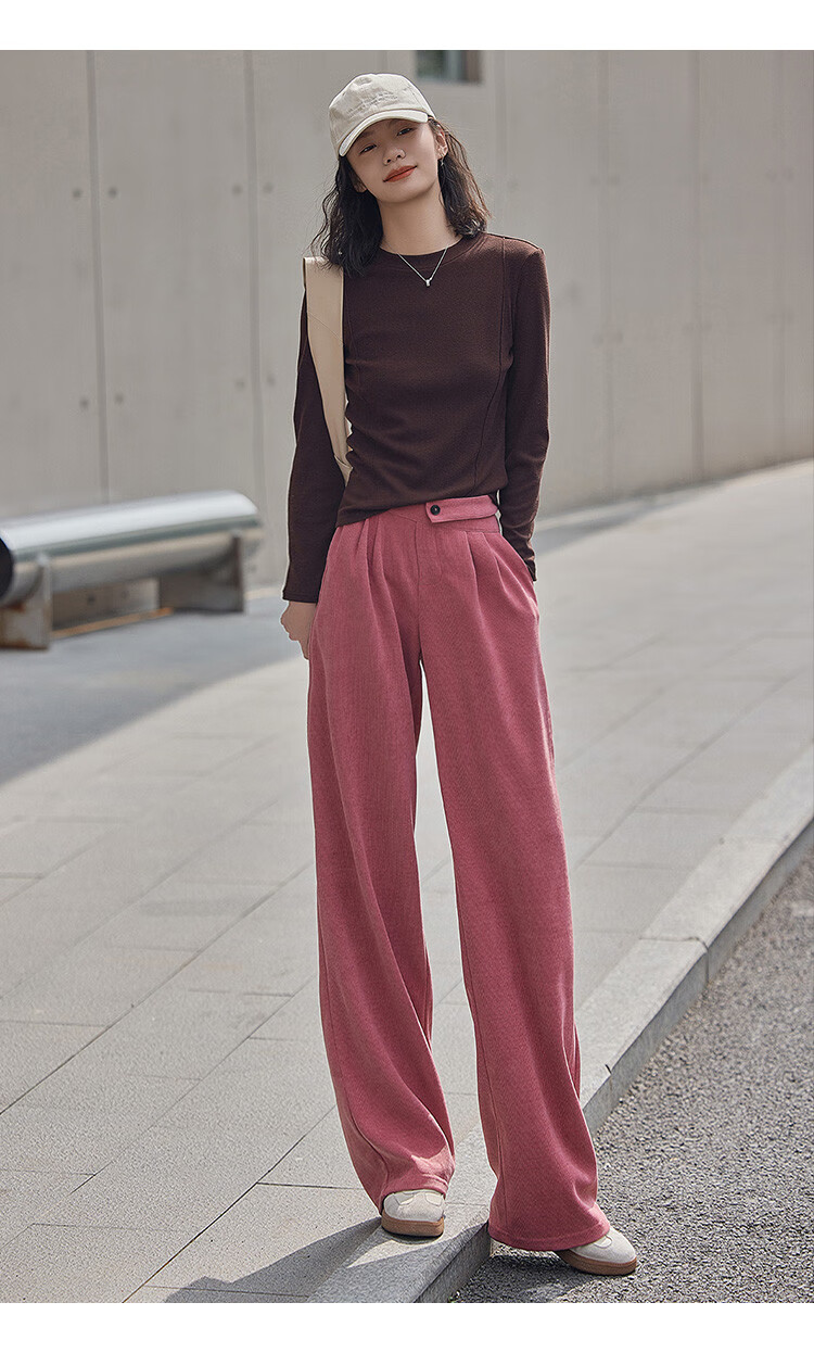 Dme Hollow Design Side Zipper One-Button Sensual Straight-Leg Casual Pants for Women, Bean Paste Pink, L 8