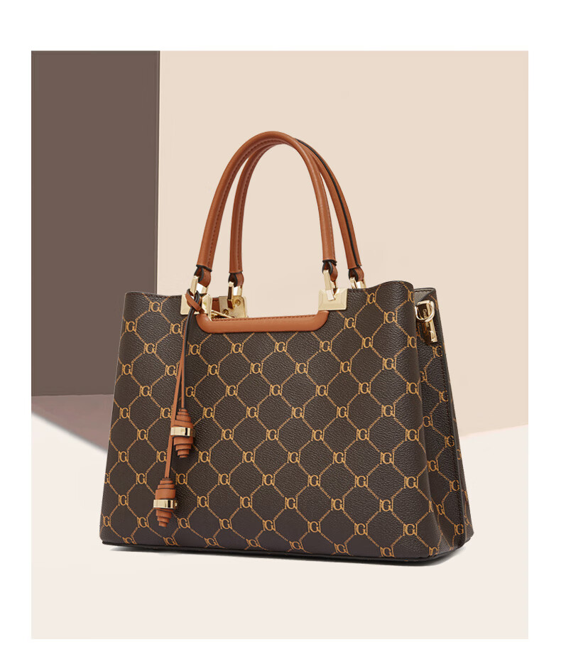 Geshiman Fashion Versatile Classic Pattern Middle-aged Mom Shoulder Bag Crossbody Bag Birthday Gift 7268 Coffee Color 1