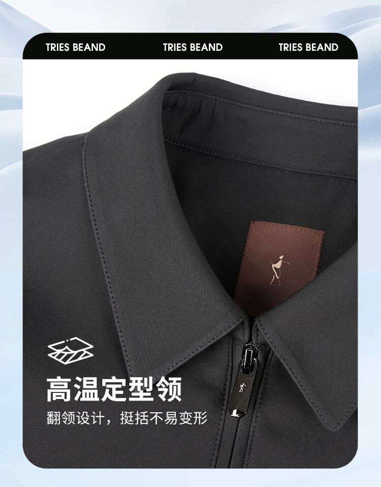 TRIES Men's Jacket, Lightweight Business Casual Embroidered, Spring And Autumn New Arrival, Turn-Down Collar, Structured Solid Color Jacket, Outerwear 4
